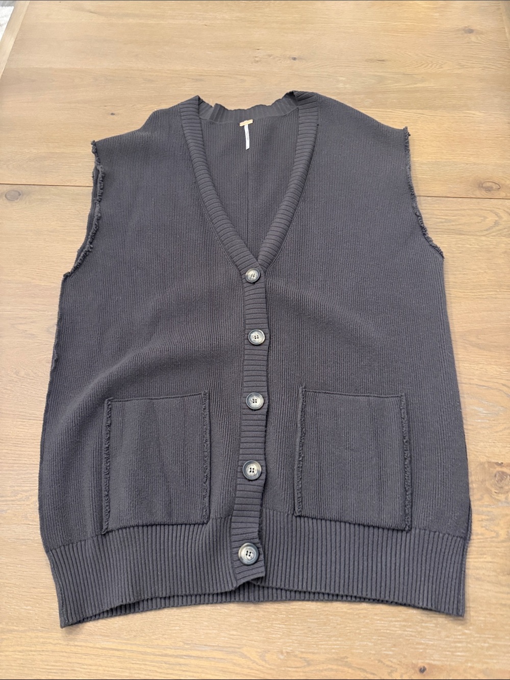 Free People Dark Brown Ribbed Crewneck Sweater Vest - Picture 2 of 3